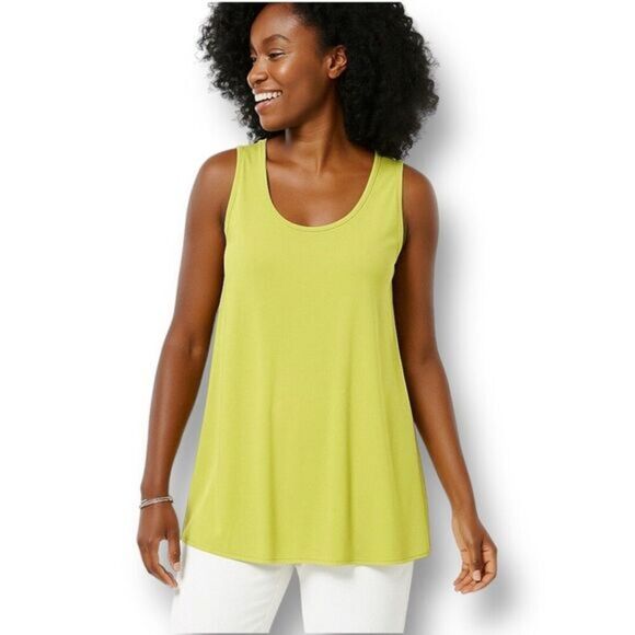 Antthony XL Lime Green Tunic Tank Top Pleated Back Flowy Sleeveless Office NWT - Picture 1 of 8